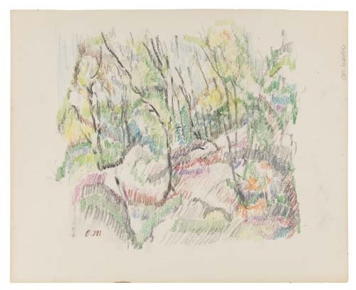 Appraisal: OTTO MUELLER Waldlandschaft Color pastel crayons on wove paper x