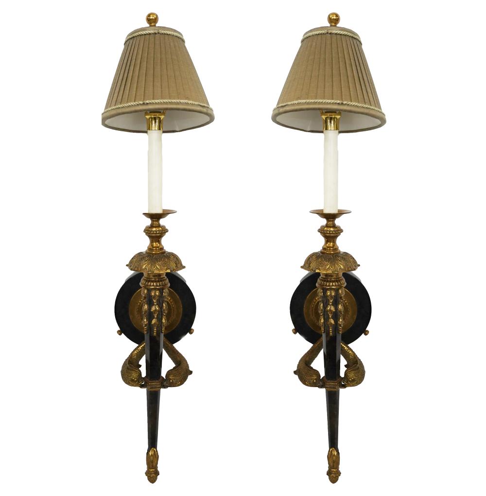 Appraisal: PAIR OF BRASS SINGLE LIGHT WALL SCONCESelectrified inches high Condition