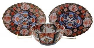 Appraisal: Three Japanese Imari Table Articles th century pair oval dishes