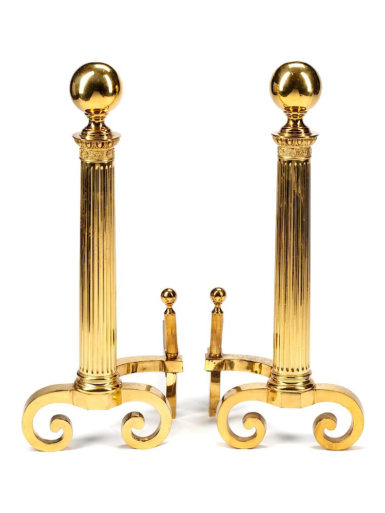 Appraisal: A Pair of Neoclassical Gilt Bronze Andirons A Pair of