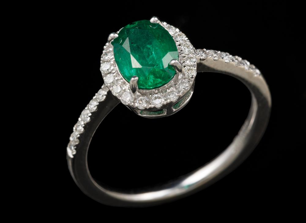 Appraisal: kt White Gold Emerald and Diamond Ring center prong set