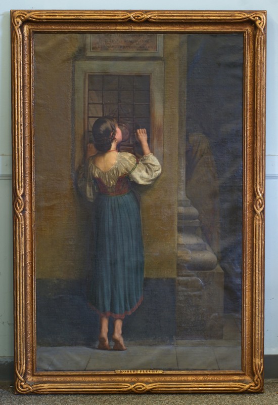 Appraisal: Tony Robert Fleury French - o c Woman Peering Thru