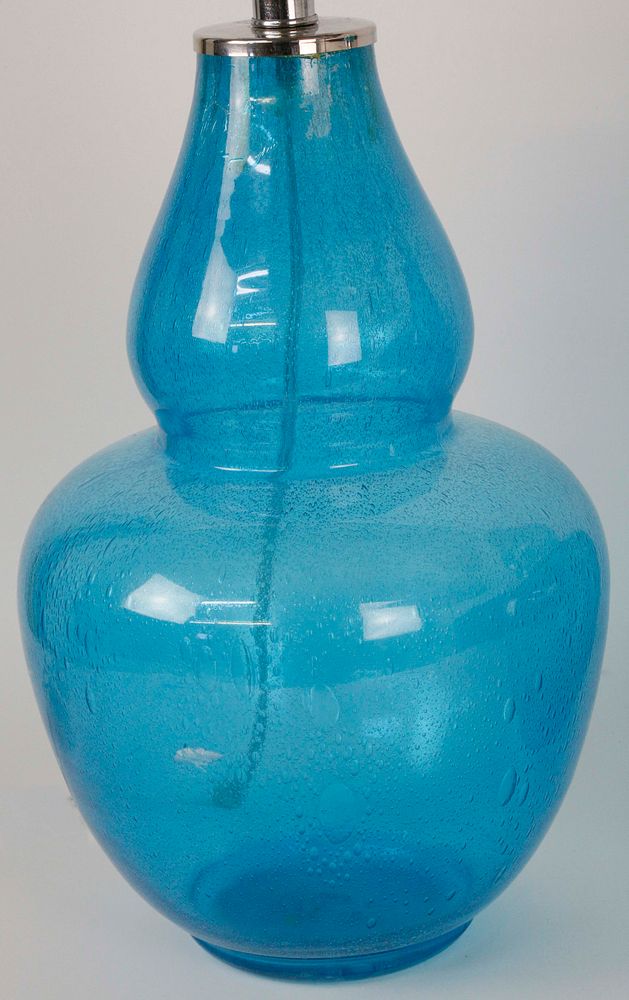 Appraisal: Pair of Contemporary Blue Glass Double Gourd Lamps ONE Contemporary