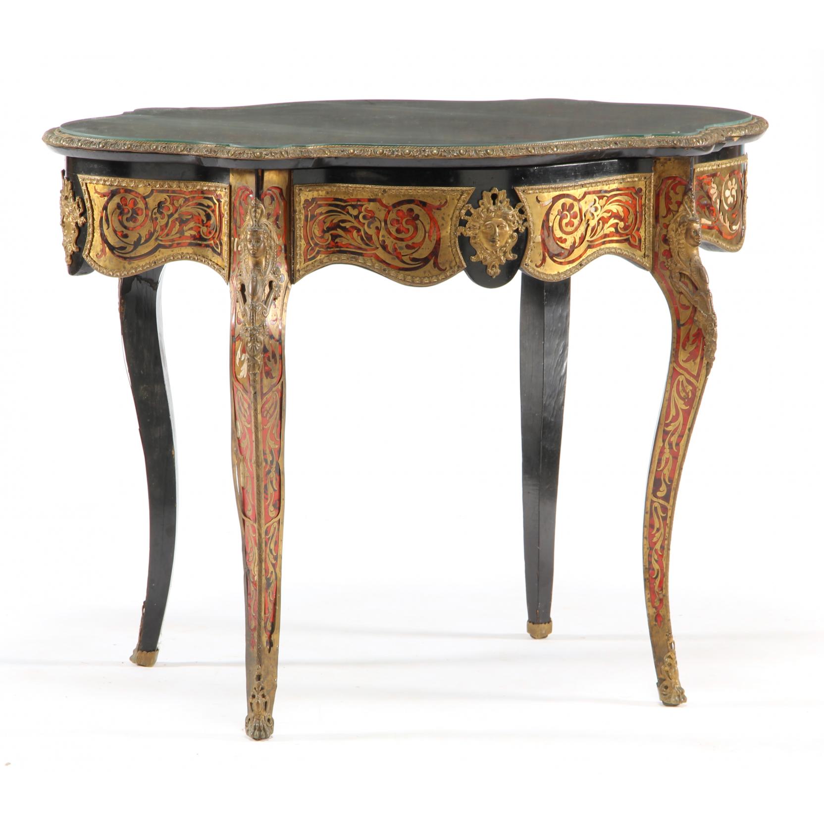 Appraisal: French Boulle Parlour Table late th century shaped top featuring