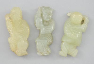 Appraisal: Three Nephrite Jade Carved Figures Three carved men in varying