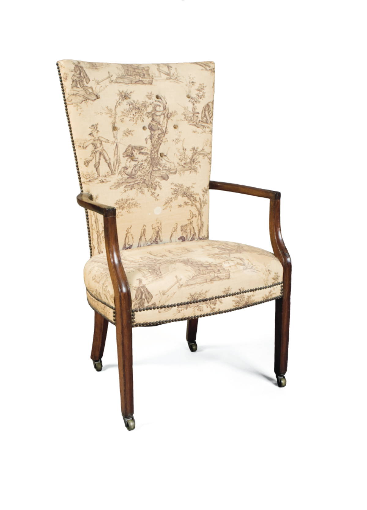 Appraisal: THE FOLGER-GARDNER MASSACHUSETTS HEPPLEWHITE MAHOGANY BARREL-BACK LOLLING CHAIR ATTRIBUTED TO