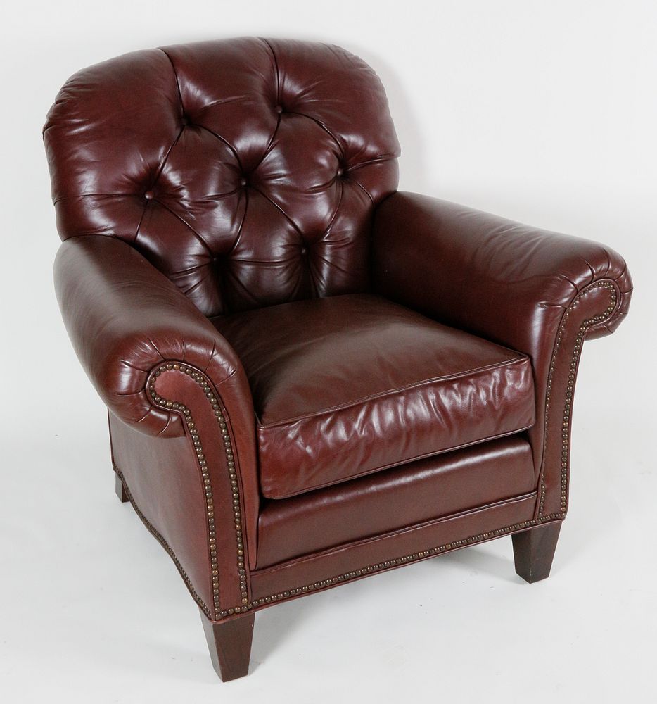 Appraisal: Brunschwig and Fils Tufted Leather Club Chair Brunschwig and Fils