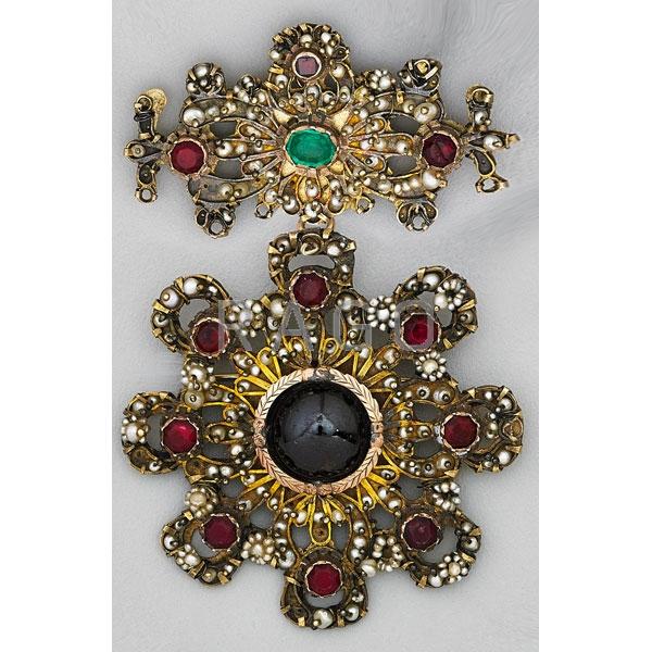 Appraisal: LARGE JEWELED BADGE BROOCH TH C Condition Report