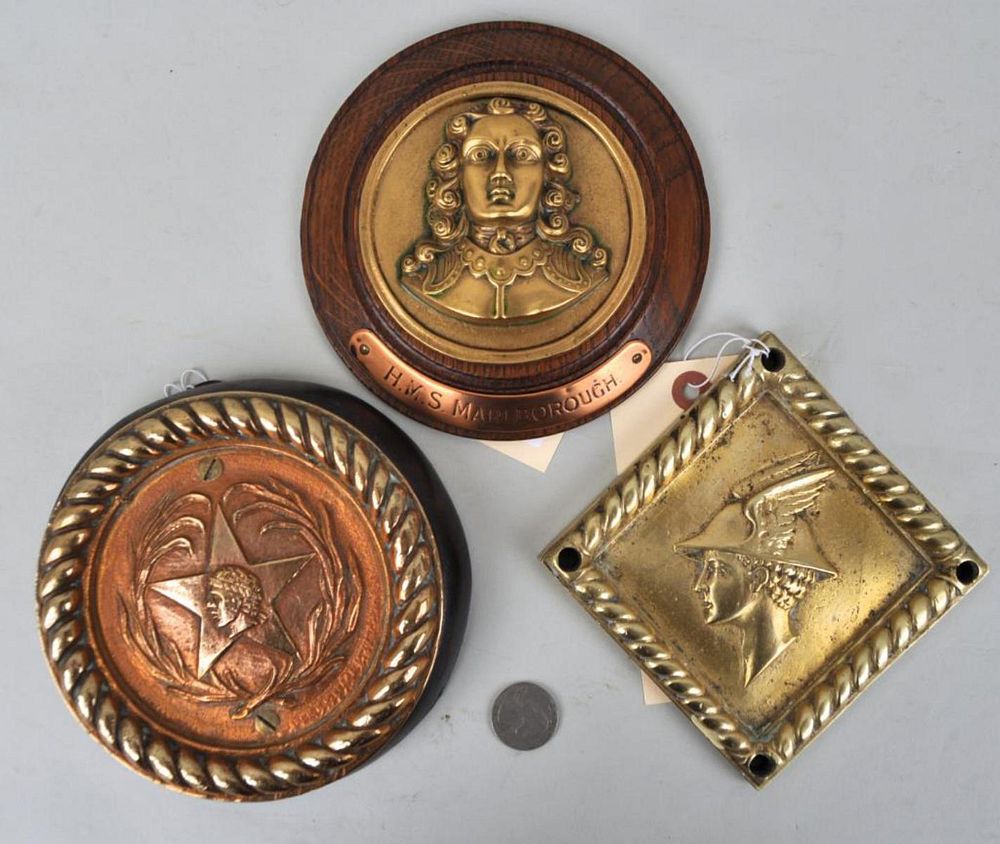 Appraisal: Group of Bronze Brass Ship's Badges comprising HMS Marlborough Corunna