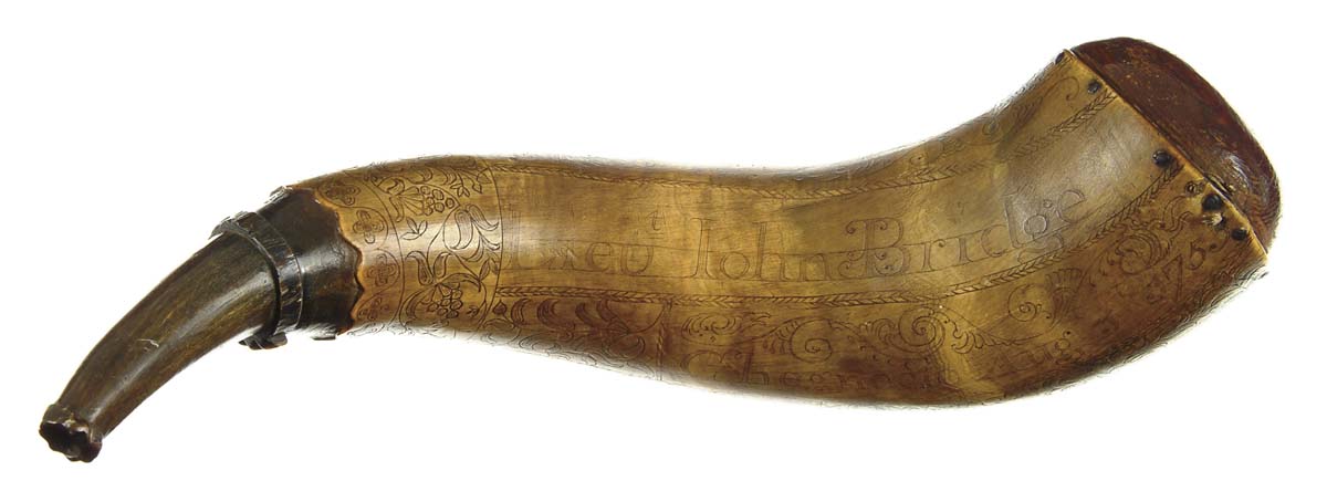 Appraisal: MAGNIFICENT HISTORIC KING GEORGE'S WAR PERIOD POWDER HORN INSCRIBED TO