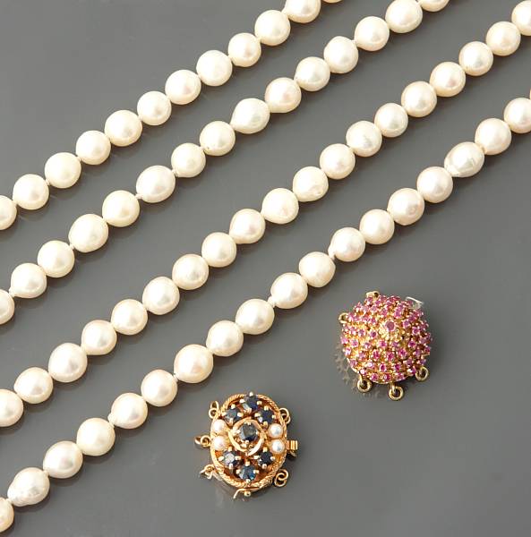 Appraisal: A collection of two strands of cultured pearls together with