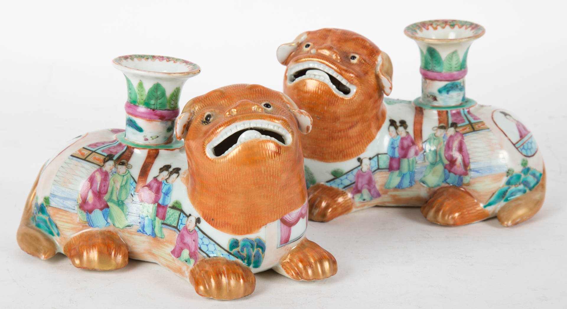 Appraisal: Pair of Chinese Export Rose Mandarin foo dogs circa rare