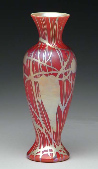 Appraisal: STEUBEN RED AURENE VASE Rare Steuben vase has gold iridescent