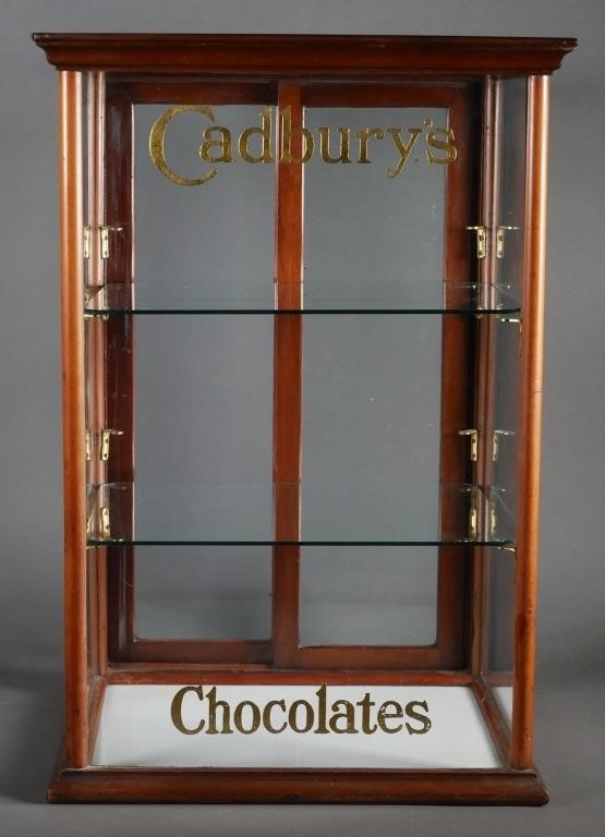 Appraisal: Oak and glass circa s case for Cadbury Chocolate used