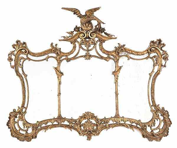 Appraisal: Georgian style giltwood overmantle mirror th c with c-scroll and