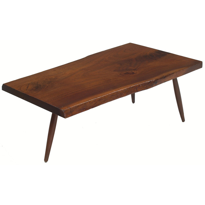 Appraisal: George Nakashima coffee table USA c walnut slab top with