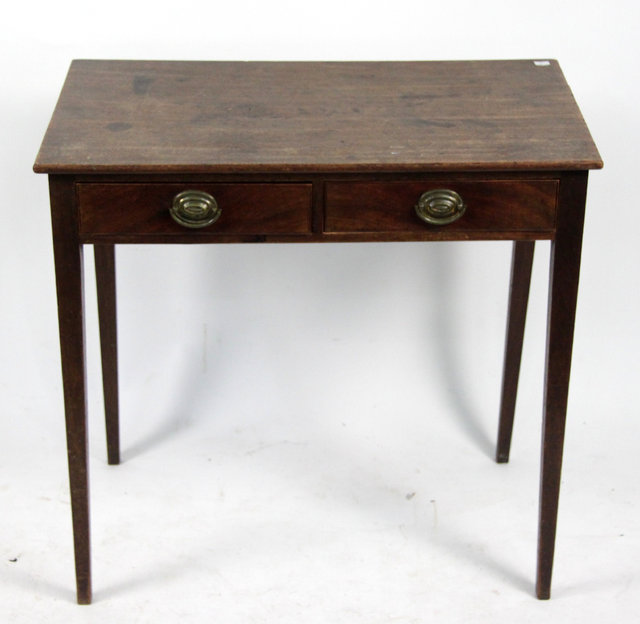 Appraisal: A th Century side table fitted two drawers on taper