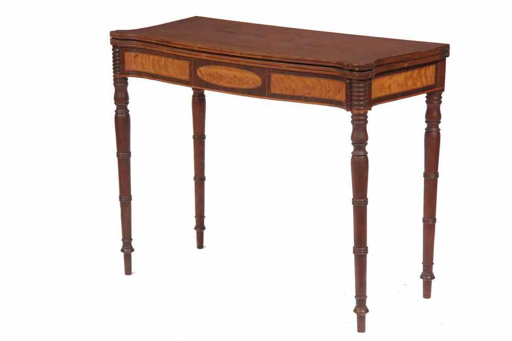 Appraisal: SHERATON CARD TABLE - Sheraton Period Serpentine Front Gateleg Card