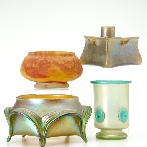 Appraisal: LOETZ STYLE DAUM Four items three Austrian iridescent glass pieces