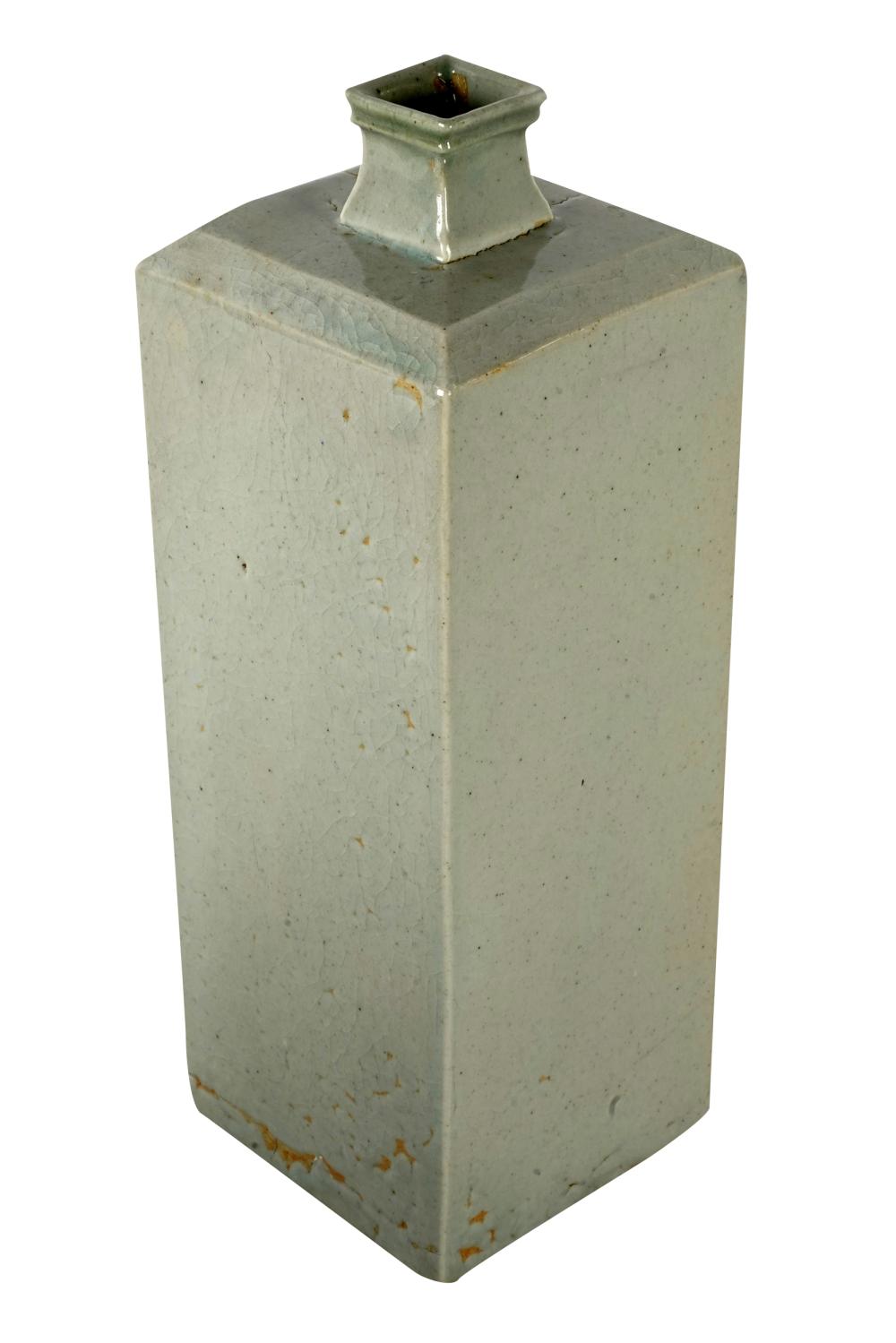 Appraisal: SQUARE KOREAN CERAMIC VASEwith celadon crackle glaze inches high Condition