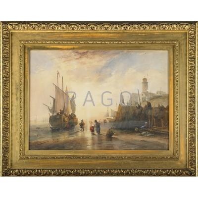 Appraisal: TH C MARITIME PAINTING Watercolor on paper of a harbor