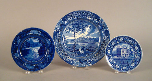 Appraisal: Three historical blue Staffordshire plates th c depicting Atheneum Boston