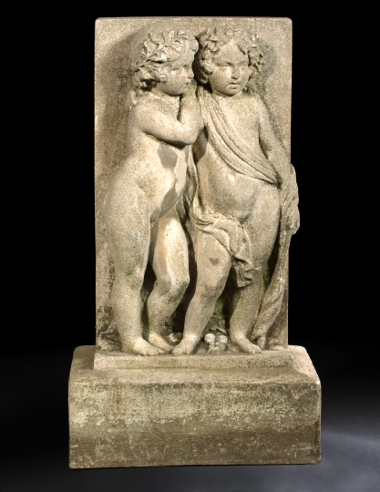 Appraisal: Large French Haut-Relief Cast-Stone Garden Group of Two Putti first