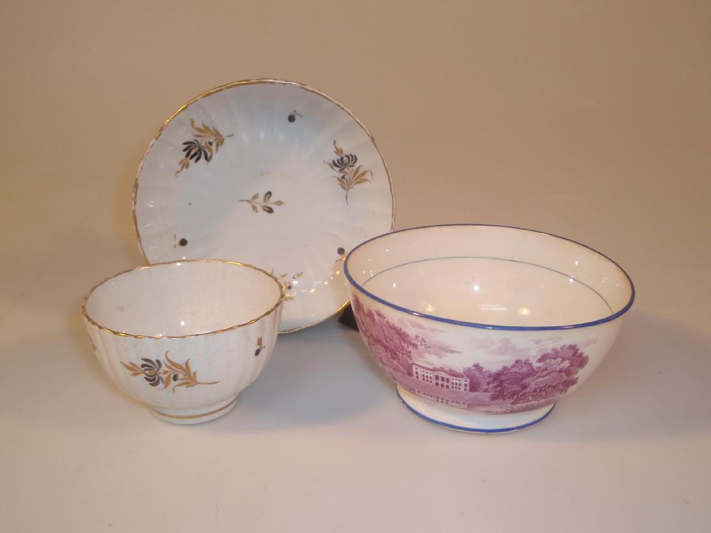 Appraisal: A Wedgwood sugar bowl printed in puce with two vignettes