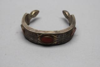 Appraisal: Antique Turkoman Silver and Carnelian Bangle Antique Turkoman Silver and