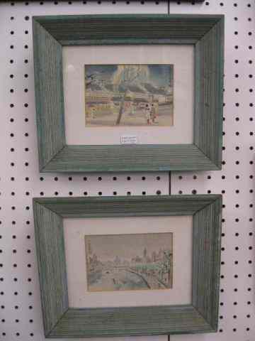 Appraisal: Pair of Japanese Woodblock Prints cityscapes signed image area ''