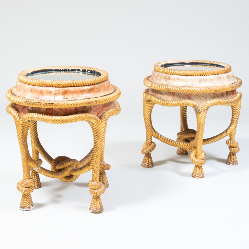 Appraisal: TWO SIMILAR VICTORIAN GILTWOOD AND FAUX PAINTED ROPE-TWIST PEDESTALS Each