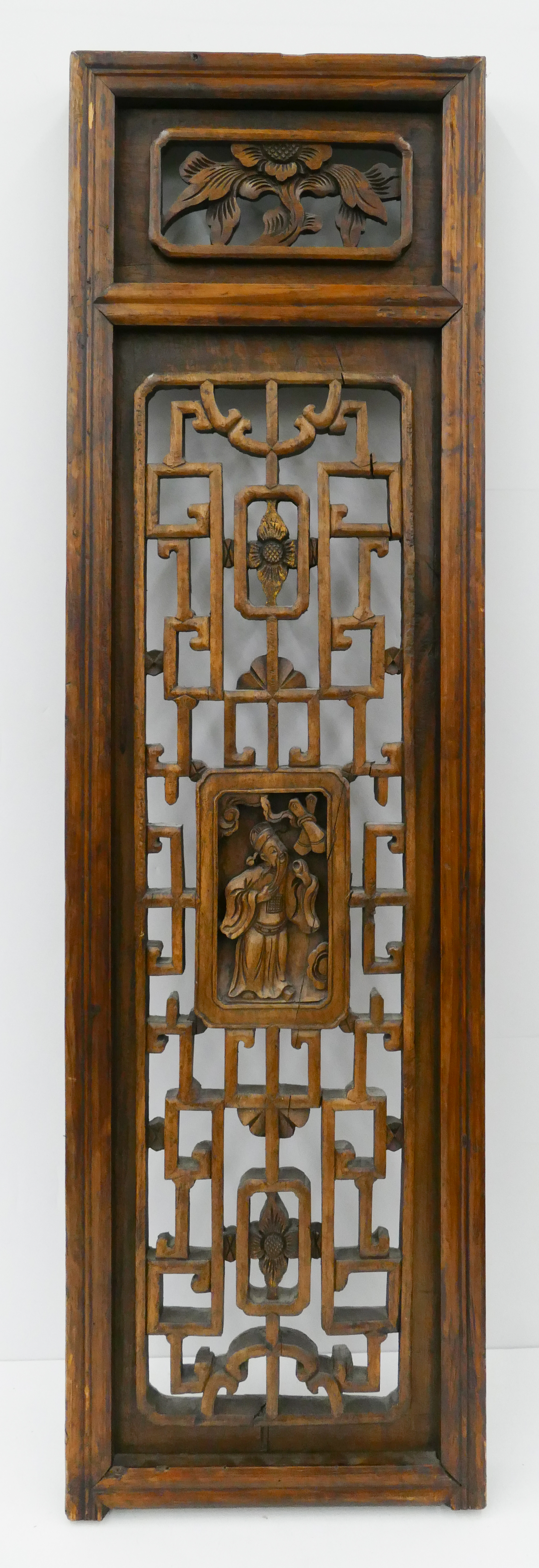 Appraisal: Old Chinese Elmwood Carved Window Panel- x ''