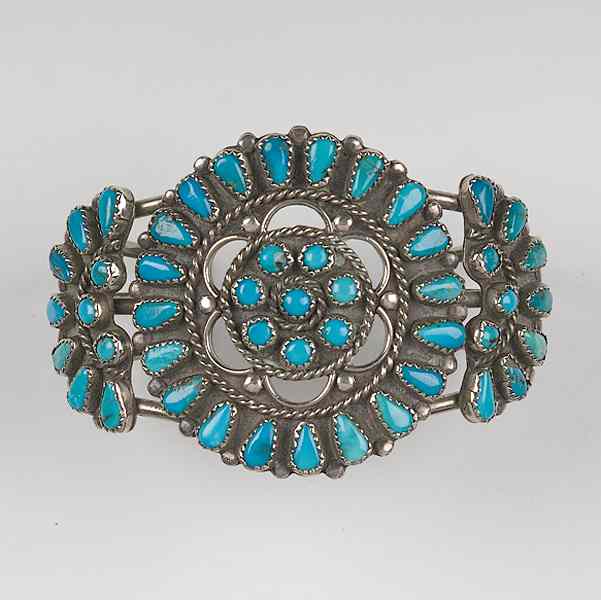 Appraisal: Zuni Turquoise Cluster Bracelet with stones and initials KL inner