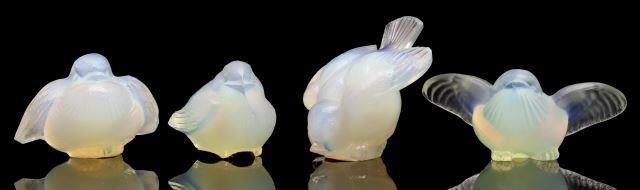 Appraisal: lot of French opalescent art glass birds Sabino Paris three