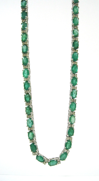 Appraisal: EMERALD AND DIAMOND NECKLACE k white gold set with oval-cut