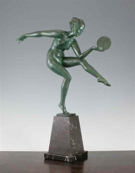 Appraisal: Alexander Joseph Derenne An Art Deco variegated spelter figure 'Danse