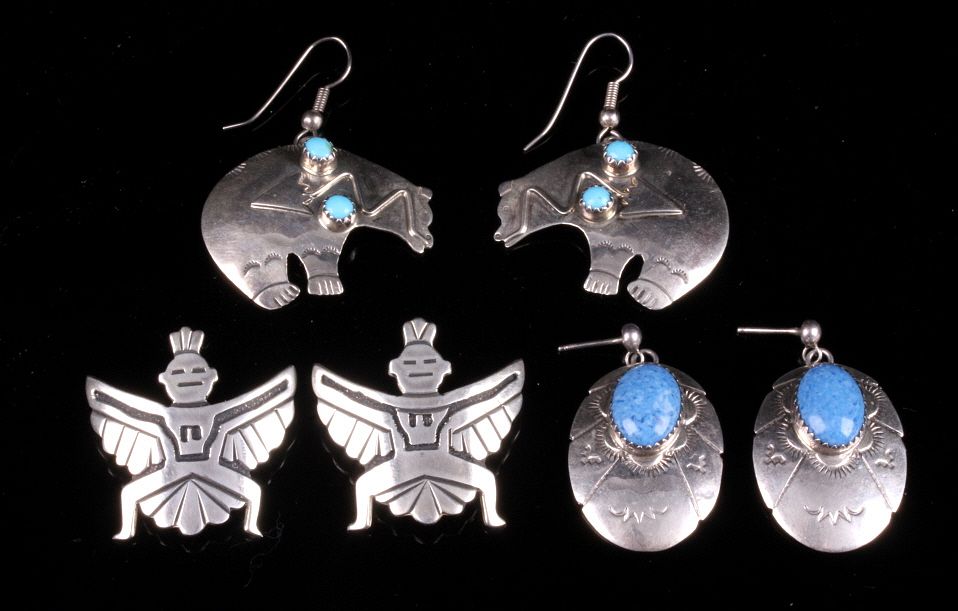 Appraisal: Navajo Signed Sterling Silver Earring Collection For your consideration is