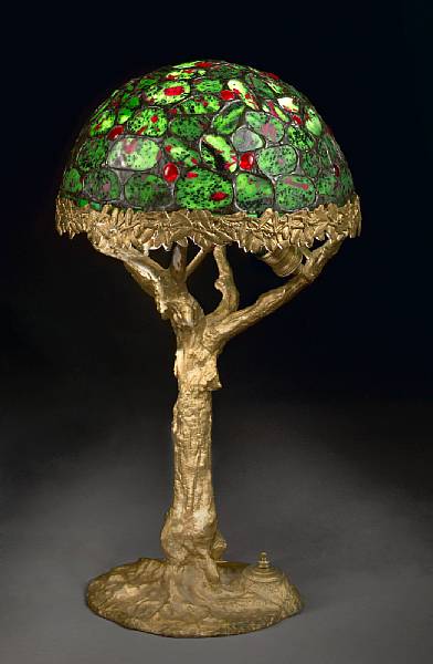 Appraisal: Ruby-in-Zoisite Lampshade on Tree Trunk Base Fabricated by Julie Rauschenberger