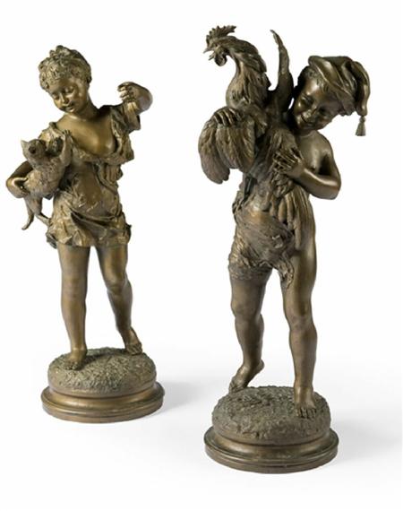 Appraisal: PAUL DUBOIS FRENCH - PEASANT CHILDREN bronze gold patina on