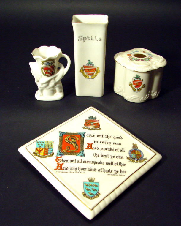 Appraisal: Four crested china items a Goss Eastbourne crested teapot stand