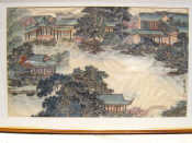 Appraisal: A Chinese watercolour village scene signed and stamped x cm