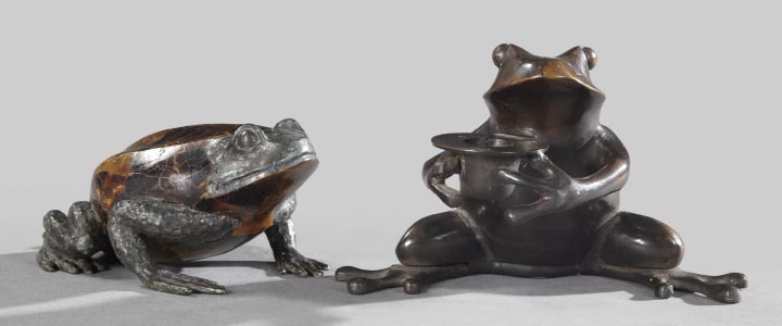 Appraisal: Group of Two Metal Frog Items consisting of a contemporary