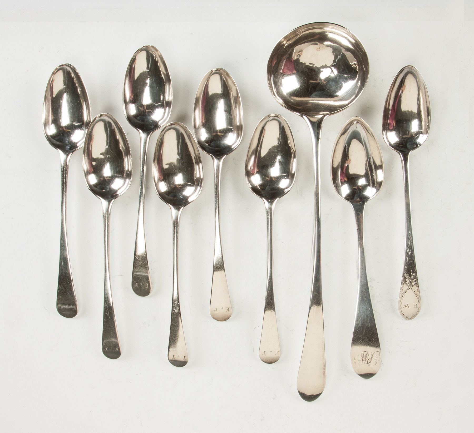 Appraisal: Group of Coin Silver Spoons Ladle Tongs L to R