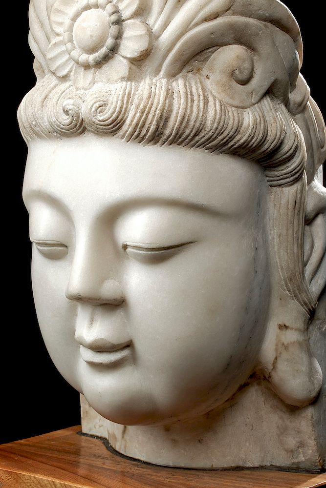 Appraisal: Huge th C Chinese Qing Marble Bodhisattva Head East Asia