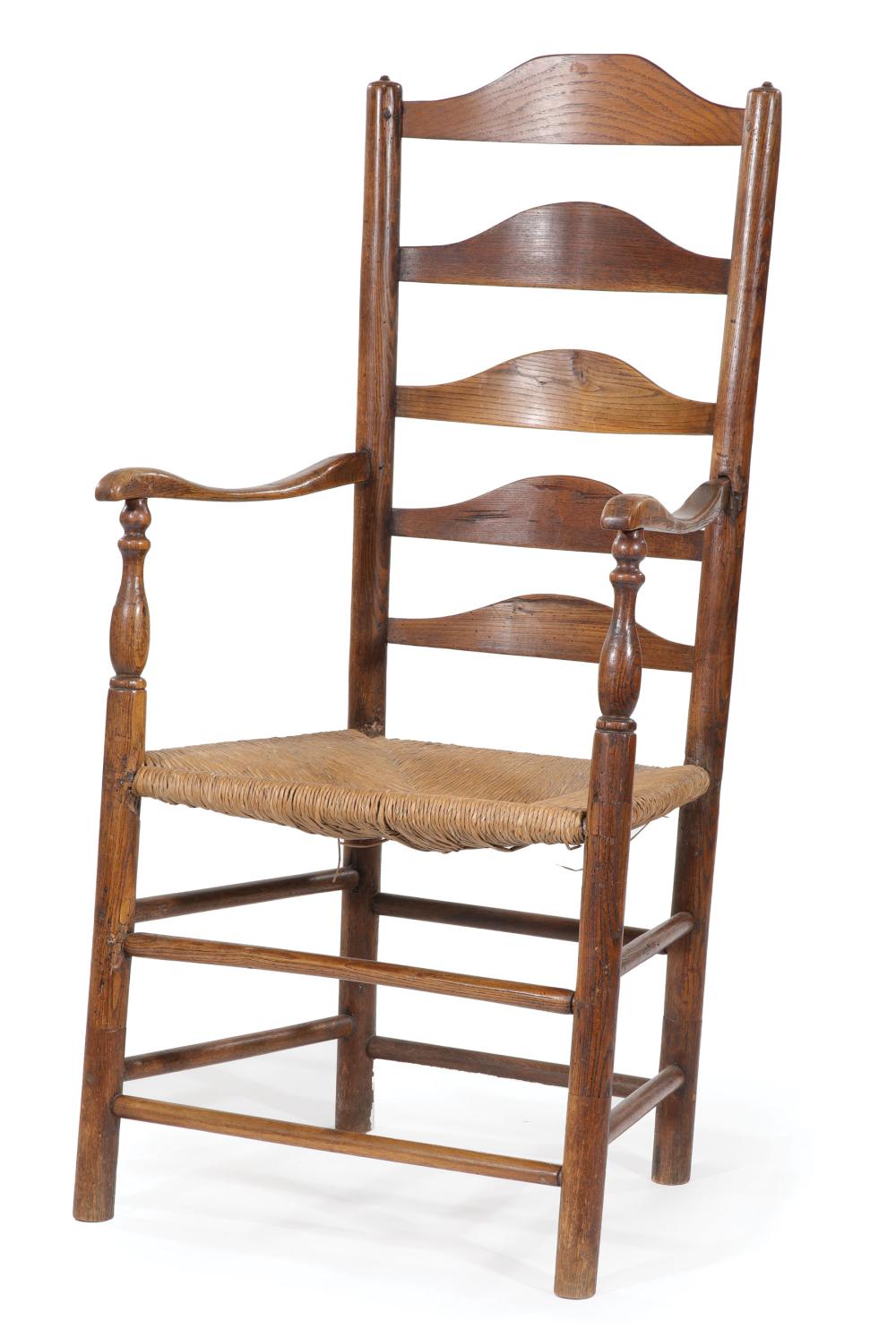 Appraisal: Antique Provincial Fruitwood Ladder-Back Armchair graduated slats baluster turned uprights