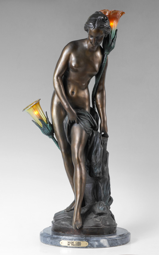 Appraisal: AFTER FALCONET ''NUDE GIRL'' BRONZE LAMP Later th century production