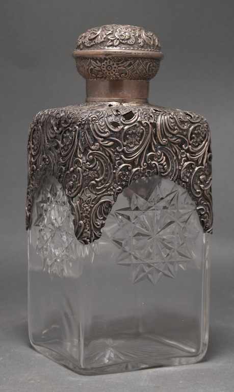 Appraisal: English silver-mounted cut glass cologne bottle Charles Belk London -