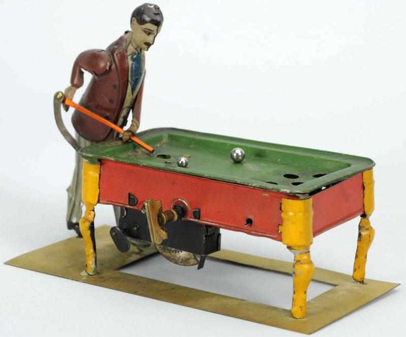 Appraisal: Tin Litho Pool Player Wind-Up Toy German Working Replaced pool