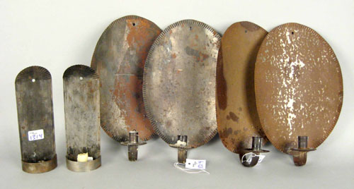 Appraisal: Three pair of tin sconces together with a -arm chandelier