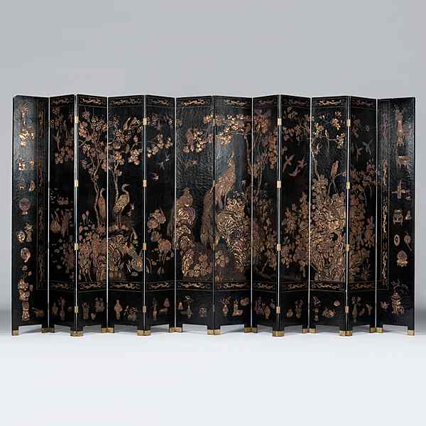 Appraisal: Chinese Export Twelve-Panel Gold Leaf Screen Chinese Export A twelve-panel